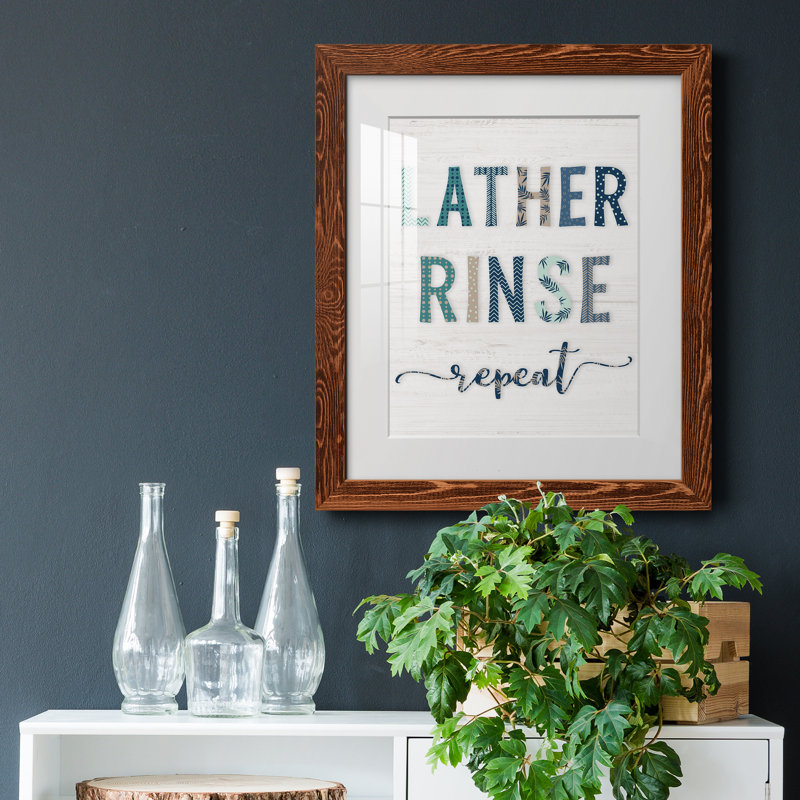 " Lather Rinse Repeat ", 20" H x 17" W x 1.5" D, Brown Framed Paper