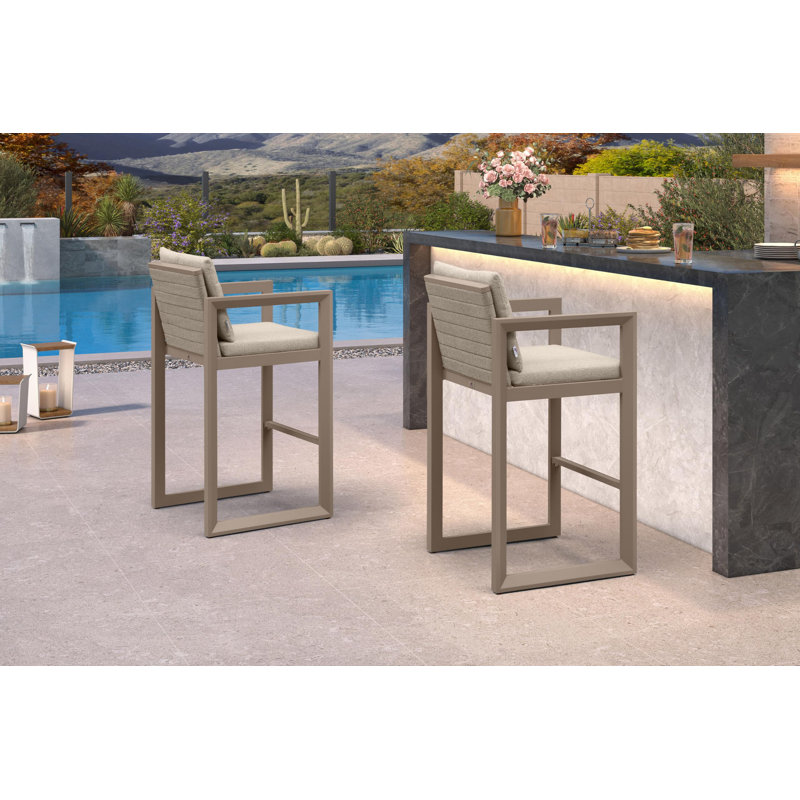 Ensemble de 2 tabourets de bar d'extérieur Purple Leaf, tabourets de bar modernes en aluminium avec coussin amovible en acier inoxydable