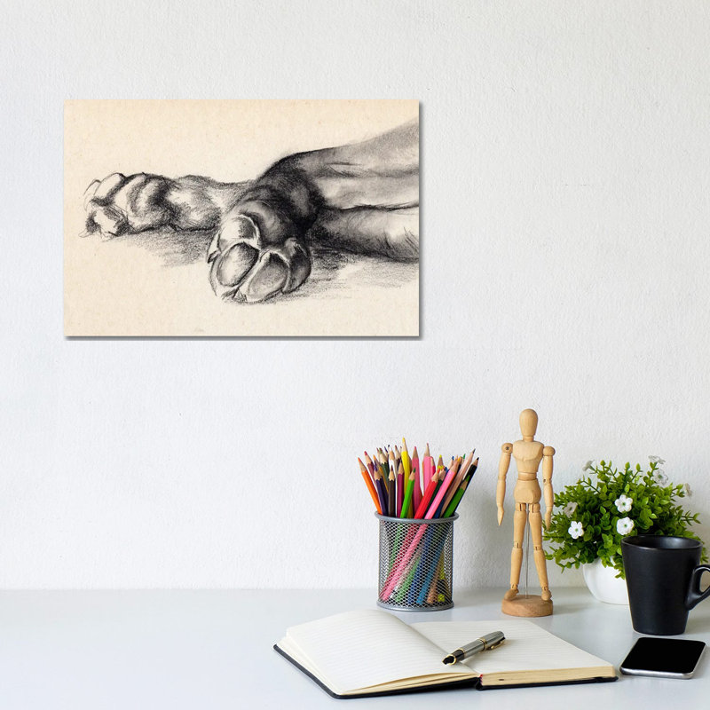 Charcoal Paws I by Jennifer Paxton Parker - Wrapped Canvas Painting, 20.32 cm H x 30.48 cm W