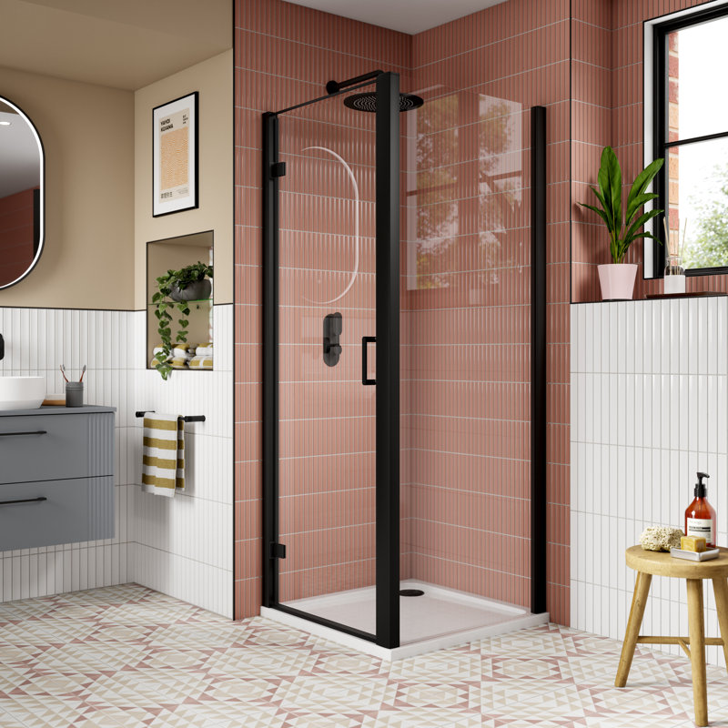 nuie Lucie 800mm Matt Black Hinged Shower Door