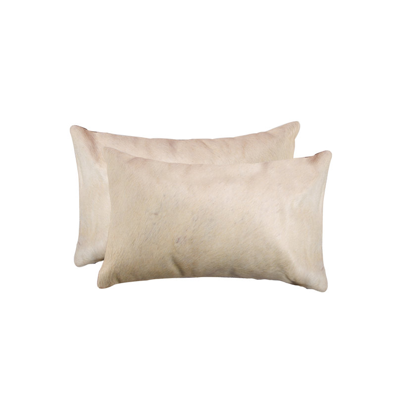  (Set of Two) 12" X 20" Cowhide Lumbar Throw Pillow, Tan