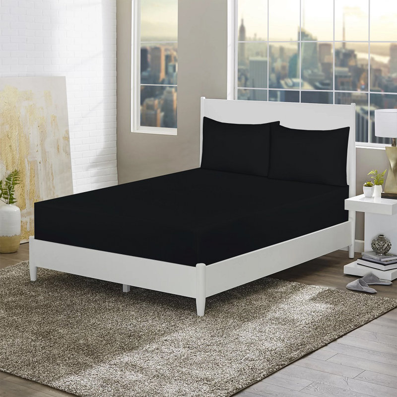 Eemeli Microfiber 30cm Deep Fitted Sheet, Black, Double (4'6)
