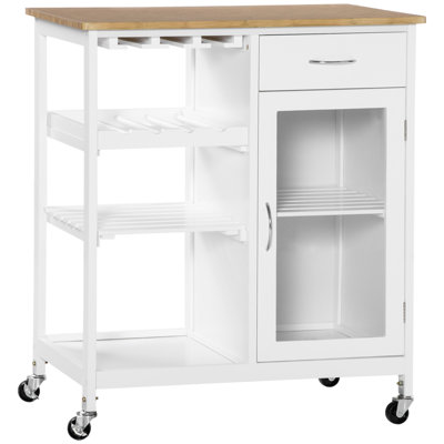 Rolling Kitchen Island With Storage, Kitchen Cart With 4-Bottle Wine Rack, Bar Cart With Stemware Holder, Shelves, Drawer And Cabinet -  STYLISH, OKKK612-W2225142638