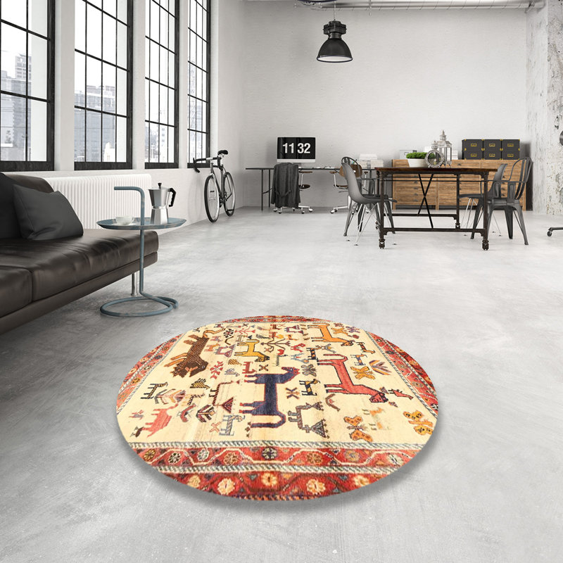 Tapis beige / rouge Haugland, Rond 4 pi