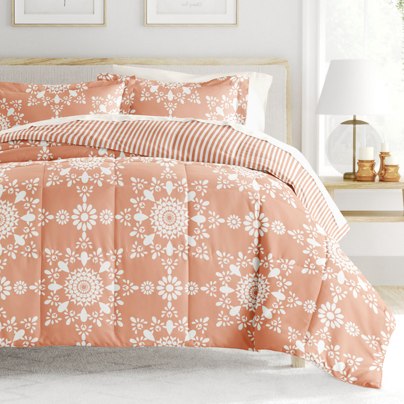 7 Piece Bedding Set - Comforter and Sheet Set, Floral orange, California King Comforter + 1 Additional Piece