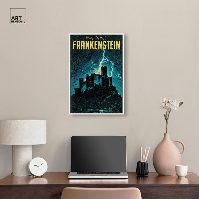 «Frankenstein Pulp Cover», reproduction d'art sur toile encadrée par Art Remedy, cadre blanc, 16 x 24, 25"H x 17"W