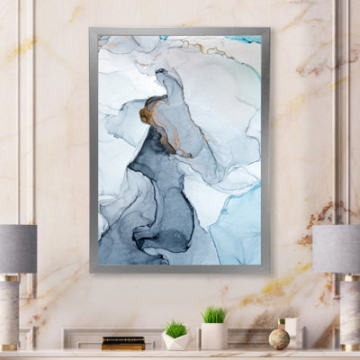 Gris et bleu marbré art ondulations - art mural moderne sur toile