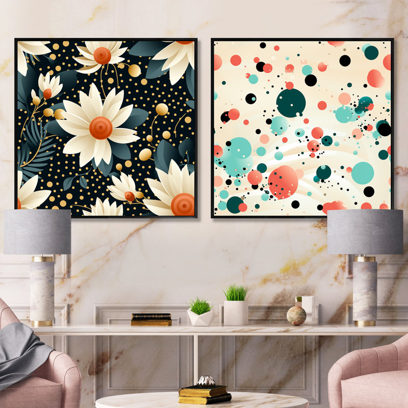 Justin - Ensemble de 2 collages carrés abstraits, Cadre flottant noir, H 16 po x l 33 po