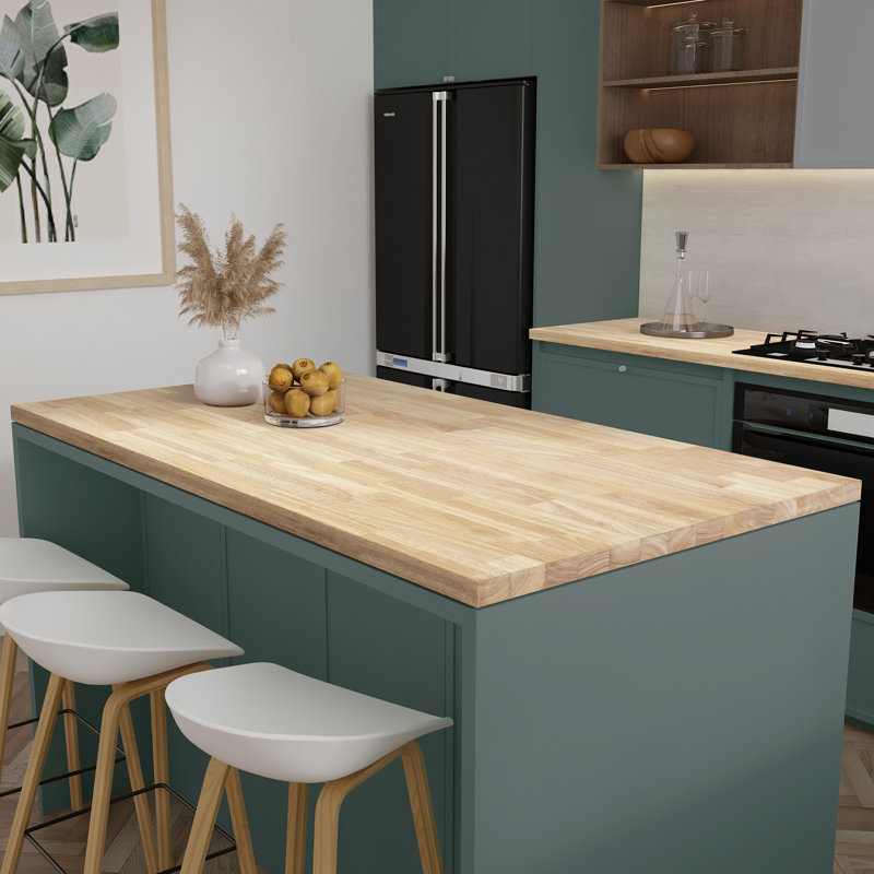 Biserka Unfinished Hevea Solid Wood Butcher Block Countertop for DIY Kitchen Countertop, Desk Top, Workbench