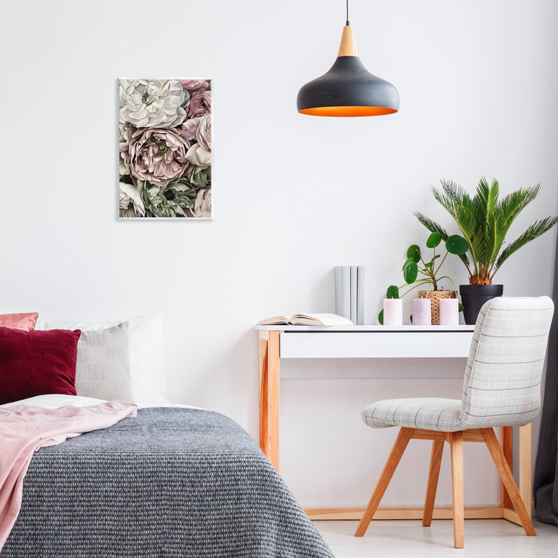 Art mural rose et pivoines, design par Annabelle Hall, H 19 po x l 13 po