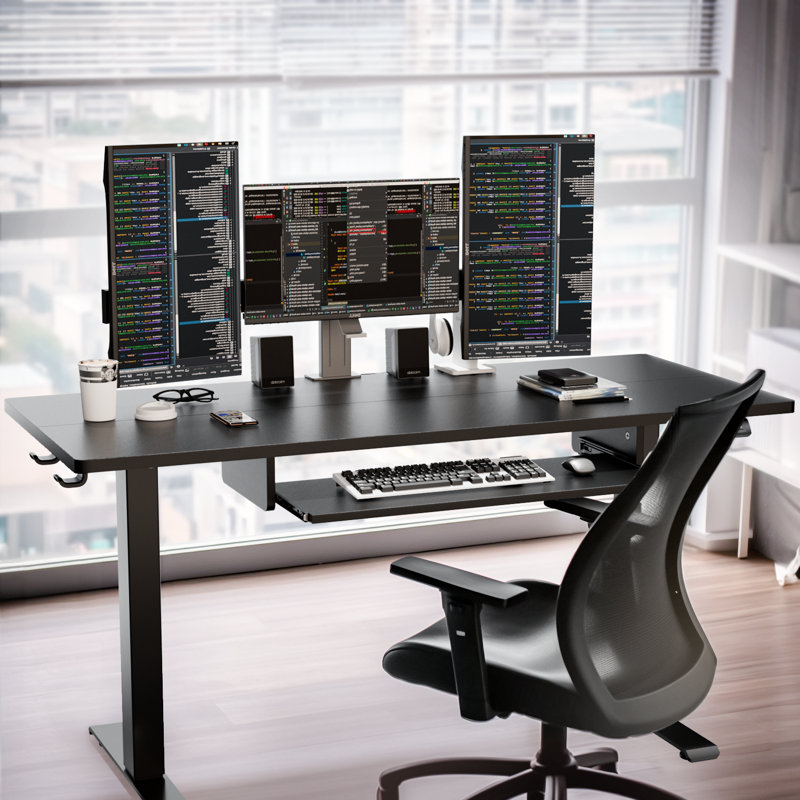 Bureau debout électrique à hauteur ajustable avec 4 préréglages de mémoire et plateau à clavier, Noir, noir, noir, noir