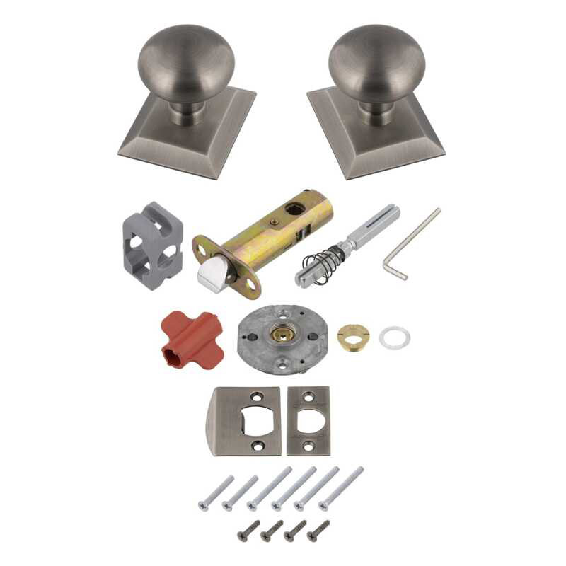 Grandeur Fifth Avenue Square Rosette Passage (Hall & Closet) with Fifth Avenue Knob, Antique Pewter, 2.75"