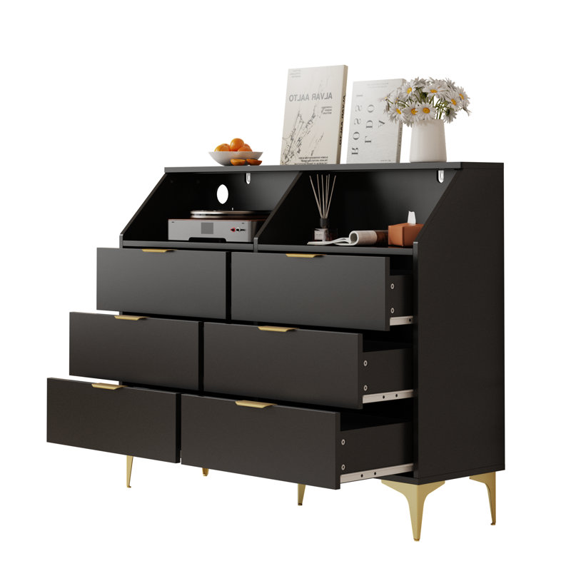 6 Drawer Dresser With Led Light, Chest Of Drawers With Charging Station, Wooden Dressers For Bedroom, Living Room, Entryway, Hallway