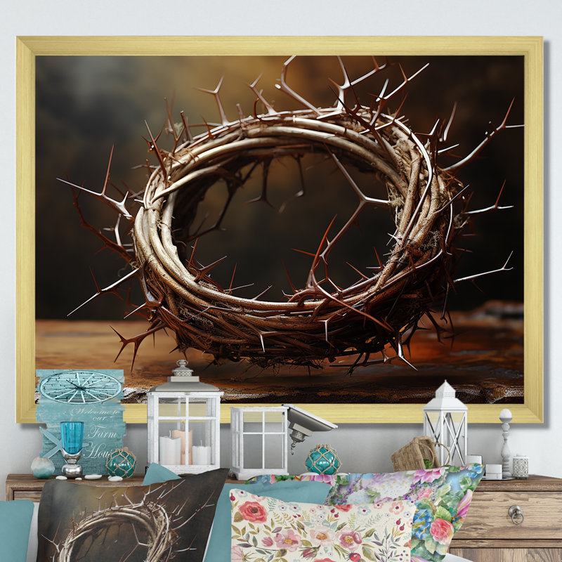 Couronne d'épines, reproduction sur toile, H 12 po x l 20 po x P 1 po, Cadre doré simple
