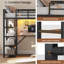 Lit mezzanine simple avec bureau en forme de L et 4 tiroirs, structure de lit mezzanine en métal avec prise de courant et éclairage à DEL, aucun sommier nécessaire, noir