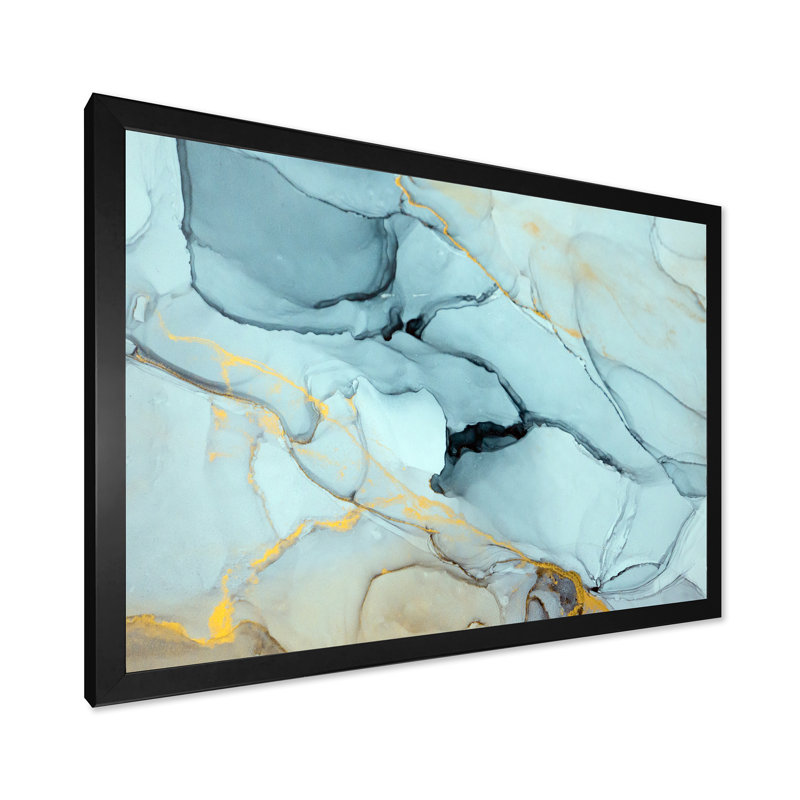 «Golden Turquoise», art mural sur toile Glam, H 12 po x l 20 po x P 1 po, Toile avec cadre noir