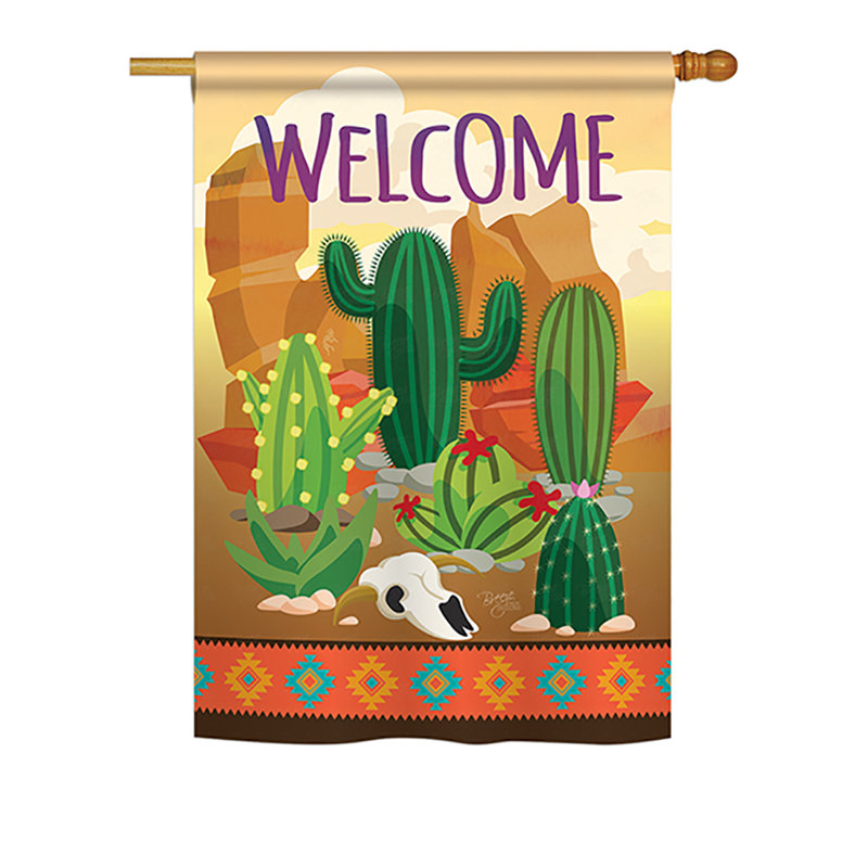 Drapeau de maison en polyester 2 côtés cactus, H 18,5 po x l 13 po