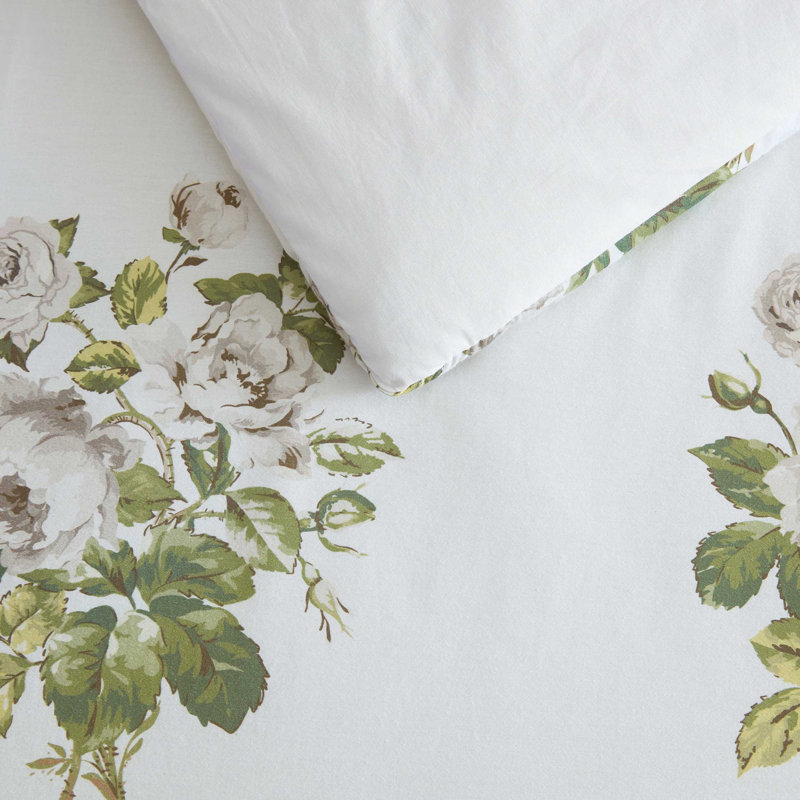 Martha Stewart Eloise Floral Cotton Green Comforter Set, Twin Comforter + 1 Standard Sham