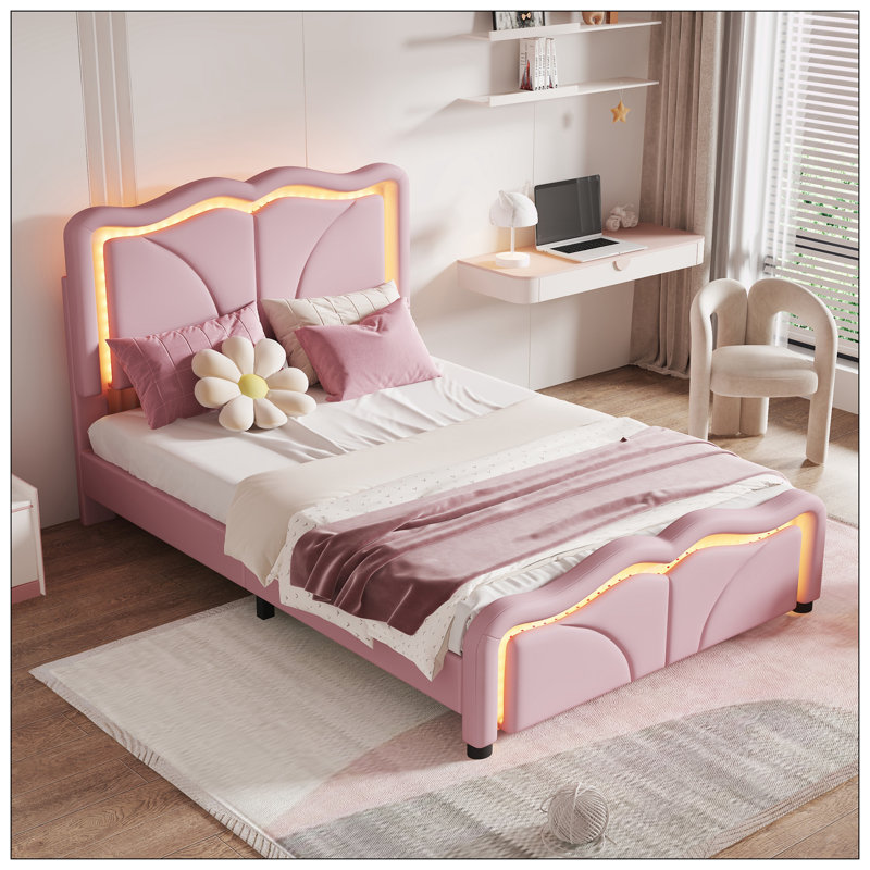 Densmore Upholstered Platform Bed, Twin, Pink
