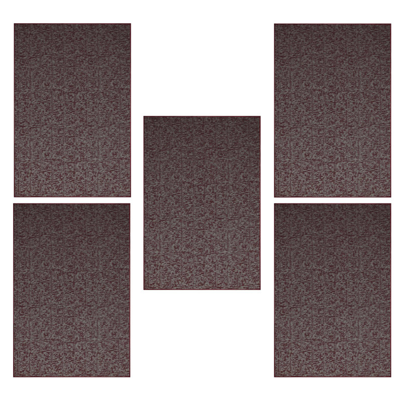 Ensemble de tapis intérieur / extérieur en nylon touffeté à la machine géométrique bourgogne, Carré 3 pi