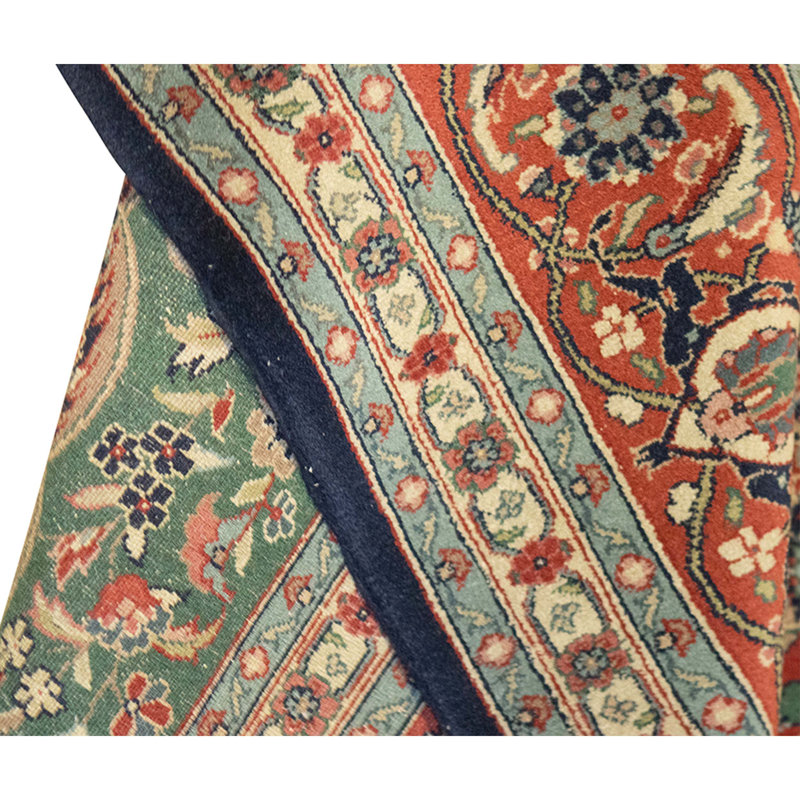 Hand Knotted Wool Oriental Area Rug in Navy And Rust