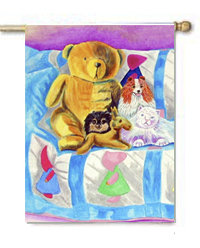 Poms de noël sur le canapé poméranie polyester 40 x 28 po. drapeau maison