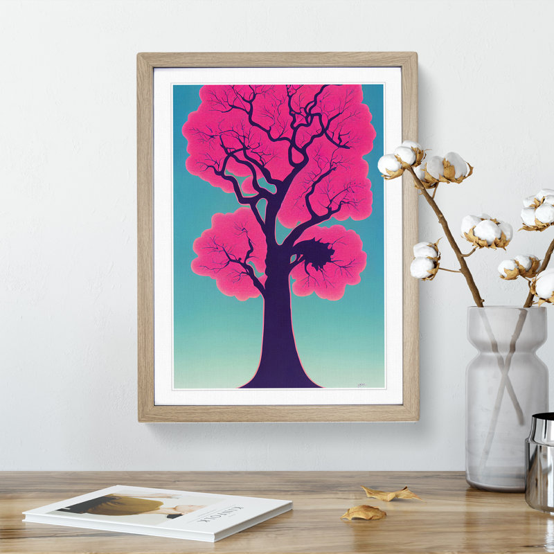 Cherry Blossom Tree No.1 - Wall Art, 36cm H x 27cm W x 2cm D, Oak Framed, White
