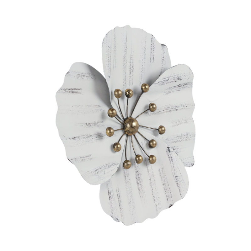 White 16" Iron Wall Flower Sculpture