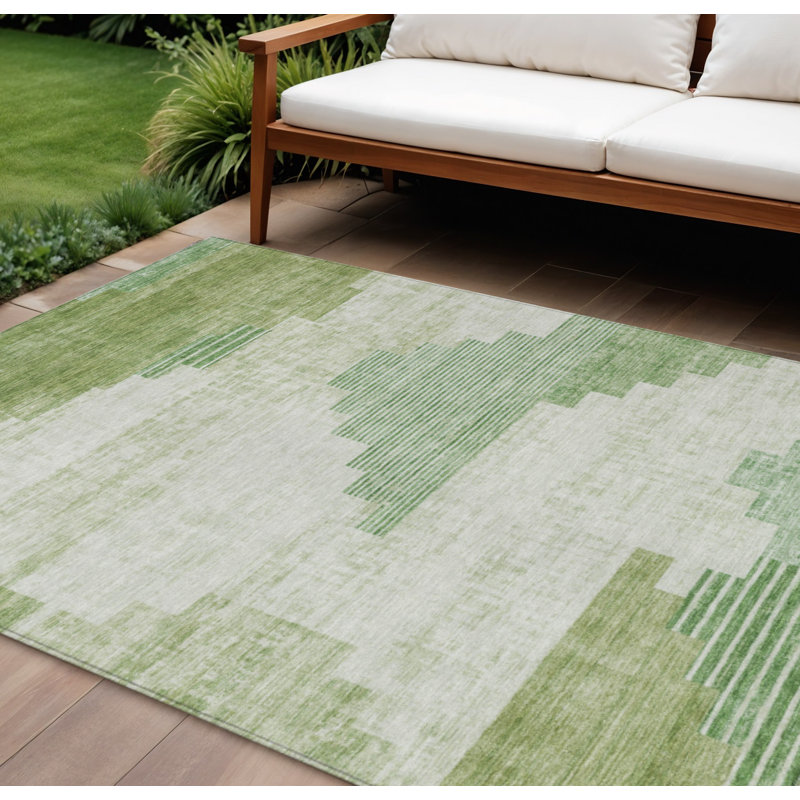 Tapis intérieur/extérieur lavable à motifs géométriques, 2,74 m x 3,66 m, couleur sauge, ivoire et vert olive