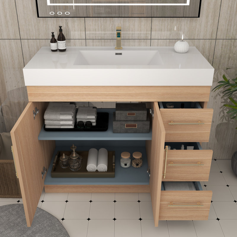 Ensemble de meuble-lavabo simple 42 po, Chêne champagne