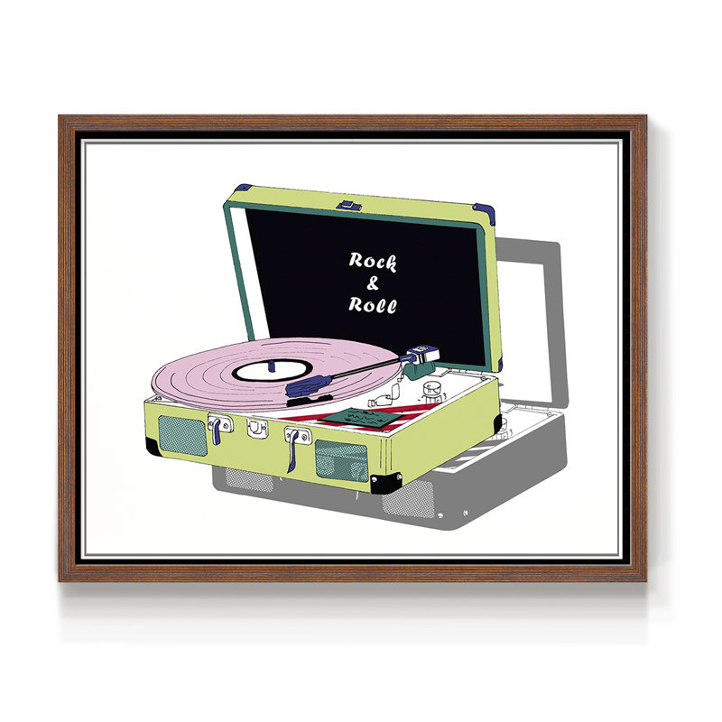 Record Shop II -Framed Print - Restickable, H 22 po x l 28 po, Noyer