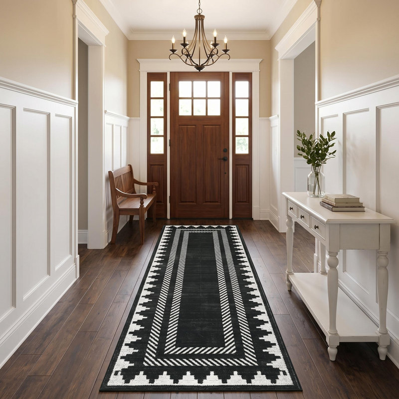 Tapis moderne lavable uni pour le vestibule, la chambre à coucher et le salon, Black, Runner 2' x 6' Rug