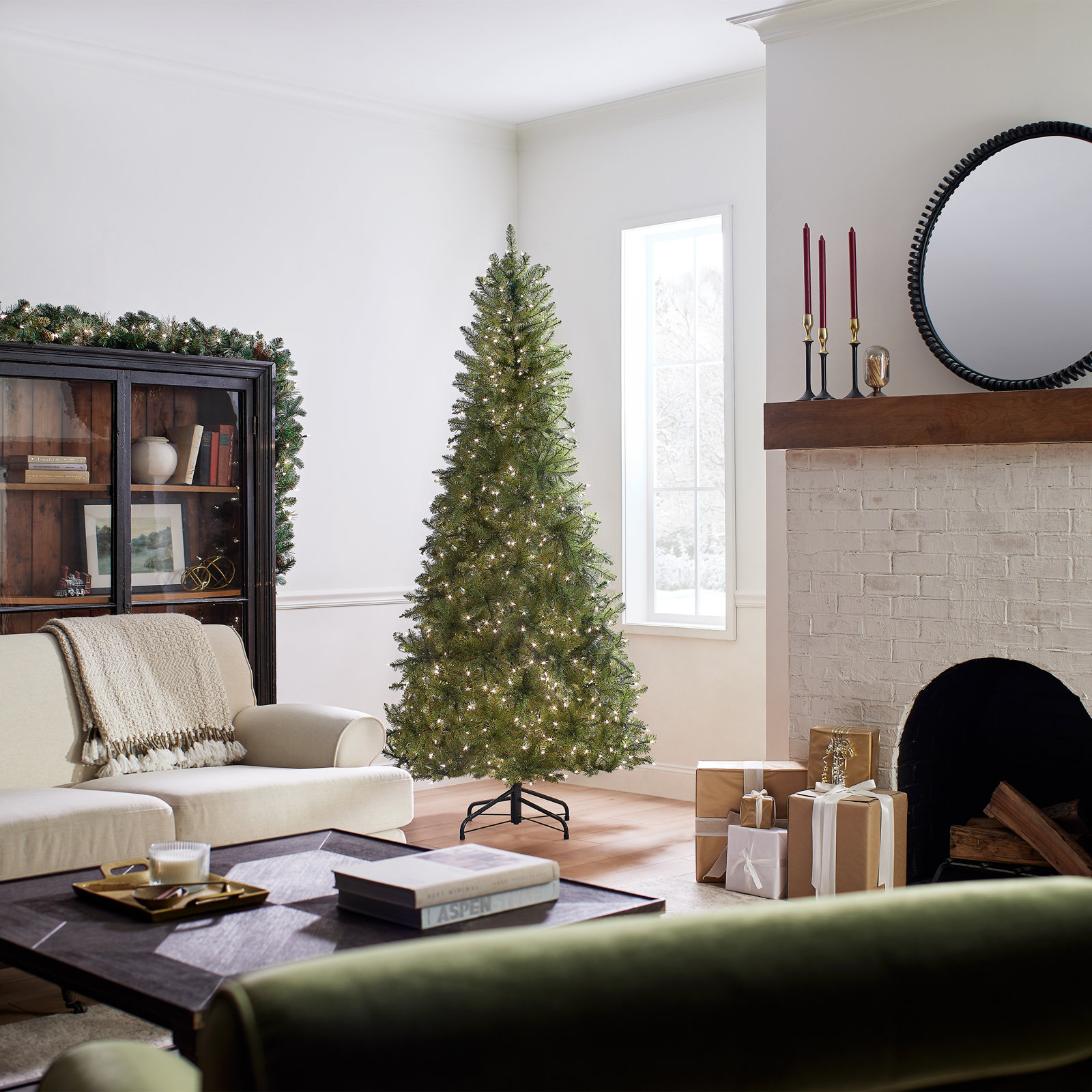 The Holiday Aisle® Dunhill Fir Slim Tree with Clear Lights, 7.5' H