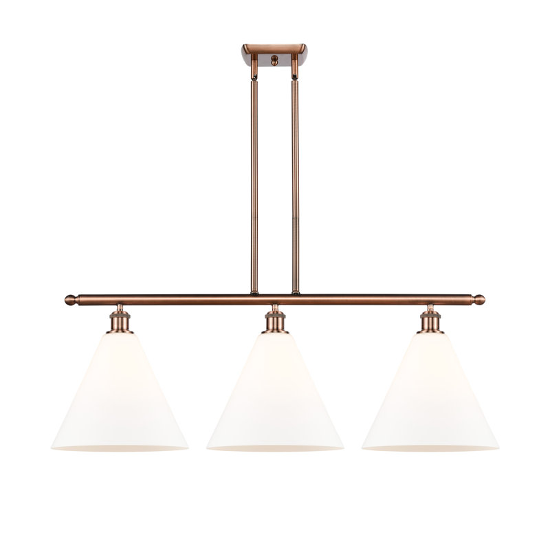Luminaire suspendu linéaire à 3 lumières pour îlot de cuisine Andrienna, Cuivre antique, Blanc mat