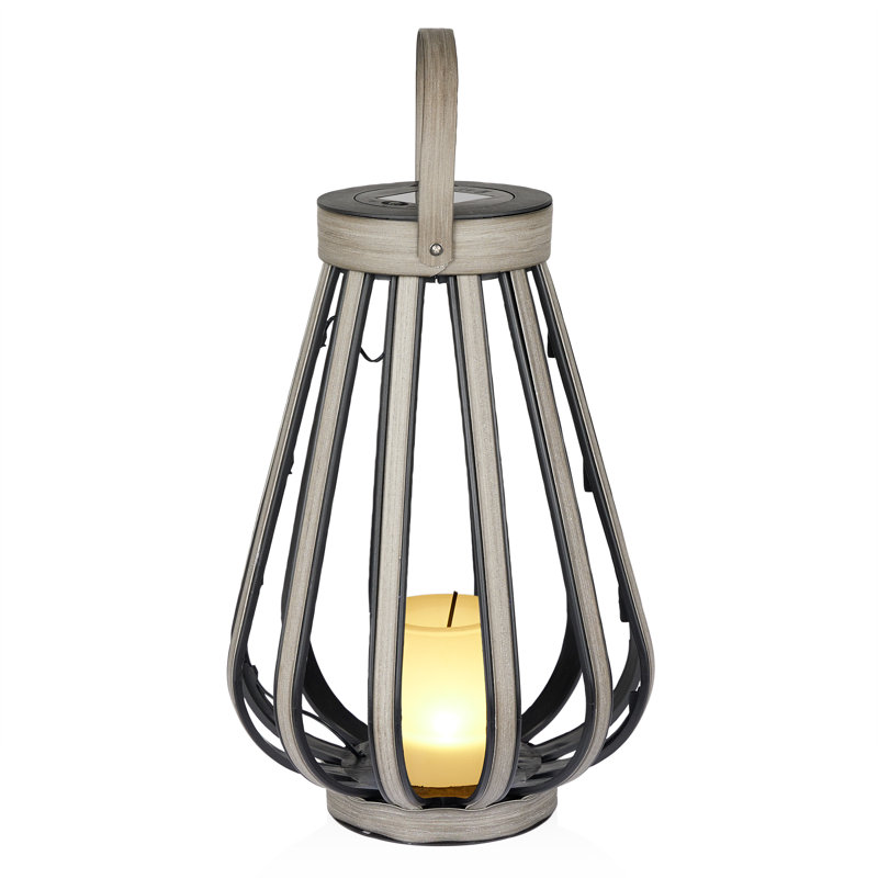 Gray Polypropylene Solar Lantern with LED Light, 18" Height