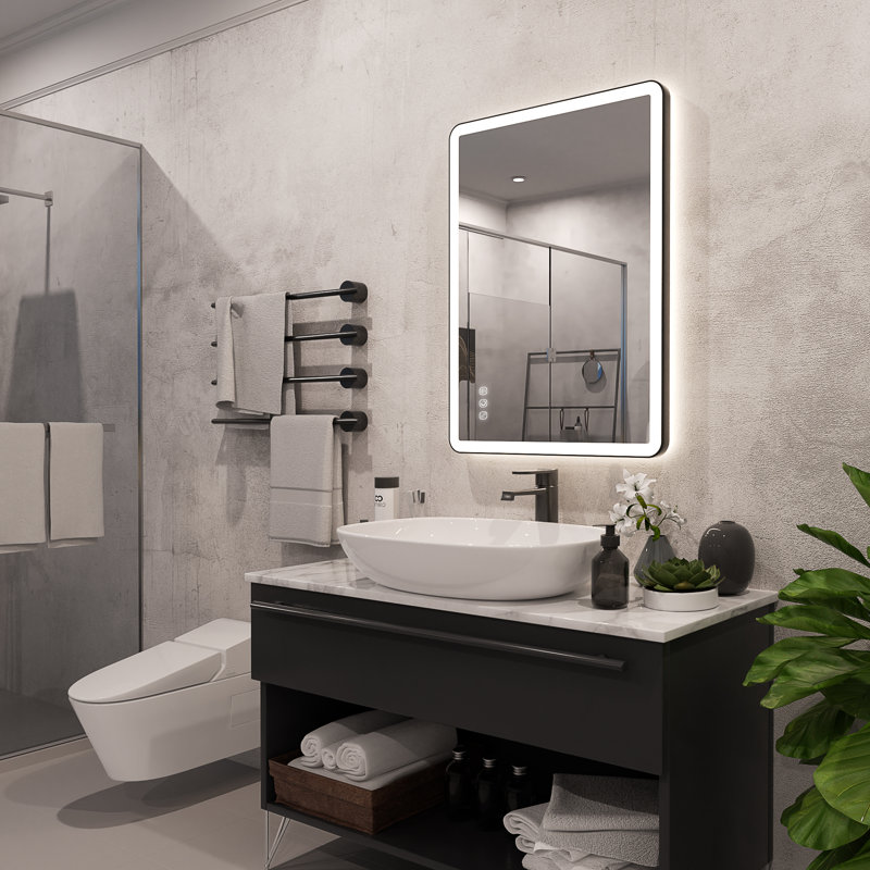 Miroir mural Natalin, 28 po x 20 po, Noir mat, Rectangulaire