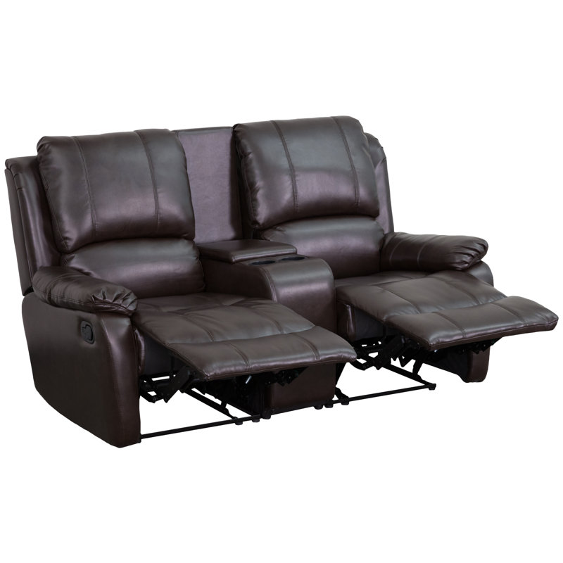 Aird 2-Seat Reclining Pillow Back LeatherSoft Theatre Seating Unit, Brown Faux Leather