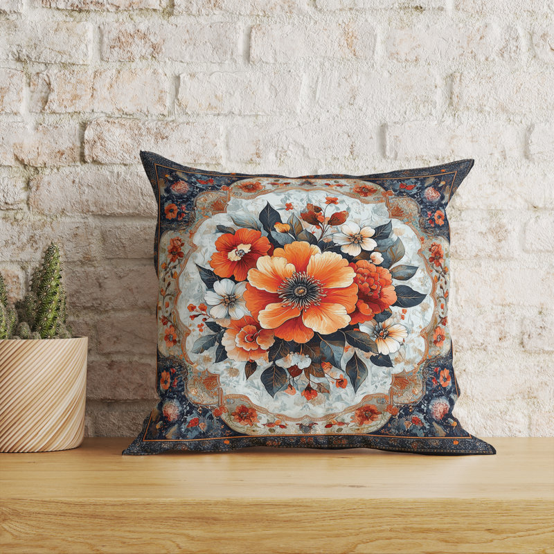 Cachemire crépuscule intérieur / extérieur 16 x 16, Carré 16 po, Bleu / Orange