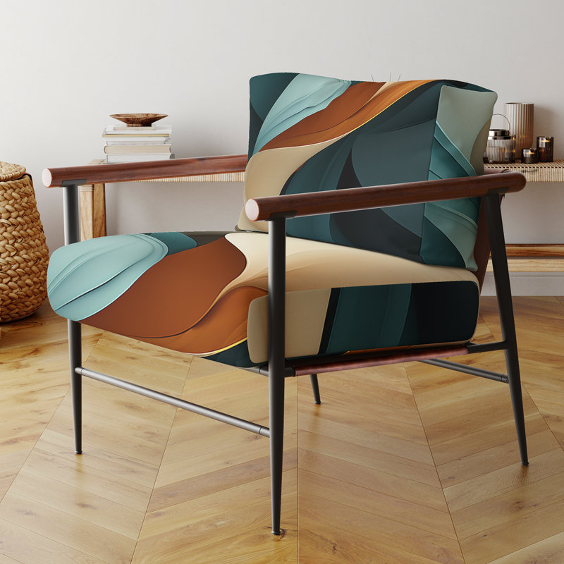 Fauteuil d'appoint rembourré Teal Abstract Elegant Wave, Noir