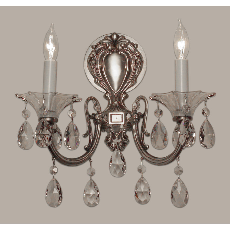 Lampe murale bougie 2 lumières Via Lombardi, Teck doré Crystalique, Argent millénium