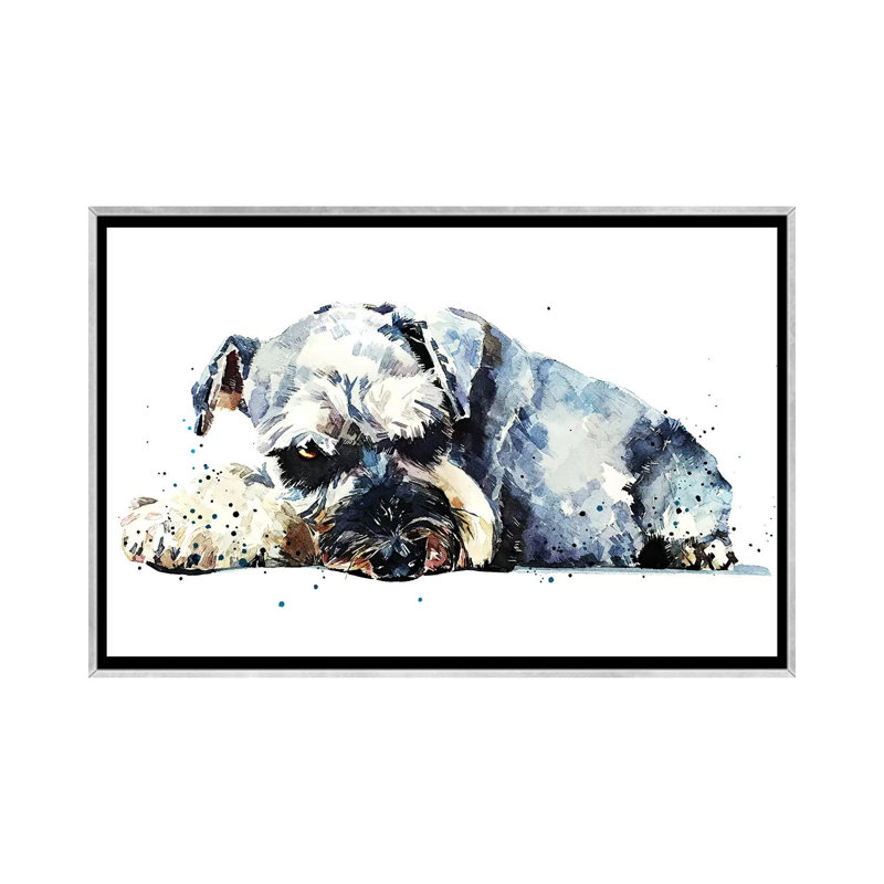 " Schnauzer I " by EdsWatercolours, Silver Framed, No Mat, 18" H x 26" W x 1.5" D