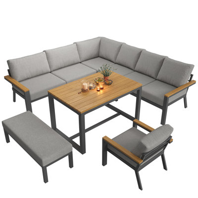 Garden Conversation Set 8 Places With 2 Sofas, 1 Armchair, 1 Bench And 1 Table Grey