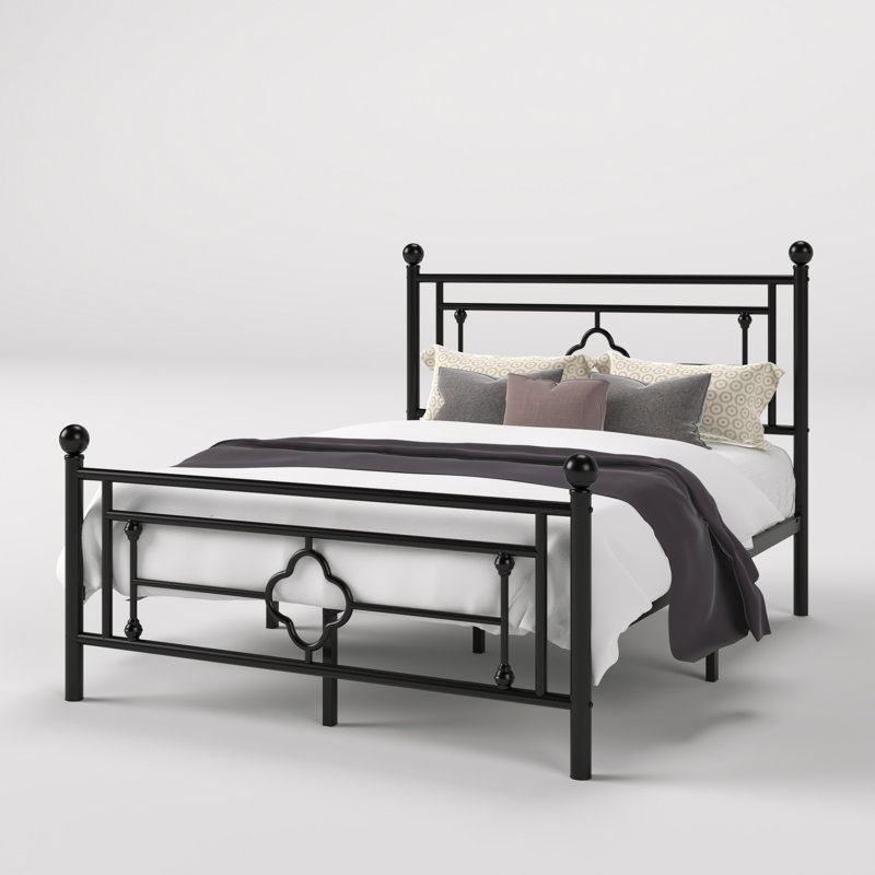 Base de lit plateforme en métal Ajayceon avec tête et pied de lit de style rétro, Grand, Noir