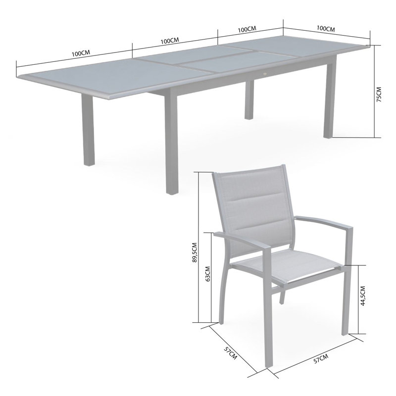 Arvinder 8 - Person Patio Dining Set Extendable Rectangular Table with Cushions Included, Light Grey