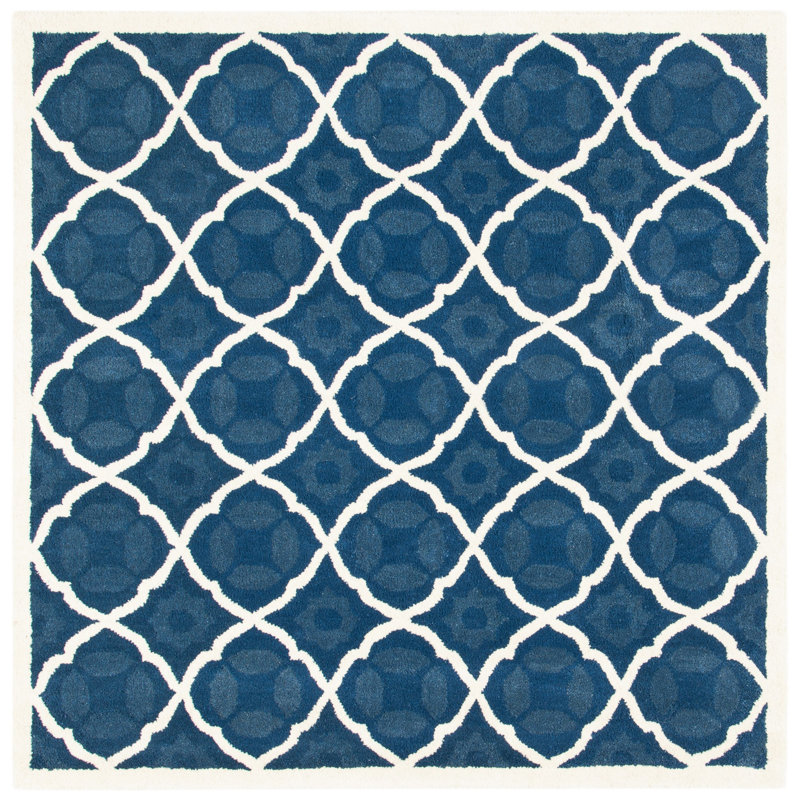 Carolene Hand Tufted Wool/Cotton/Latex Geometric Rug in Blue/Ivory, Square 5'