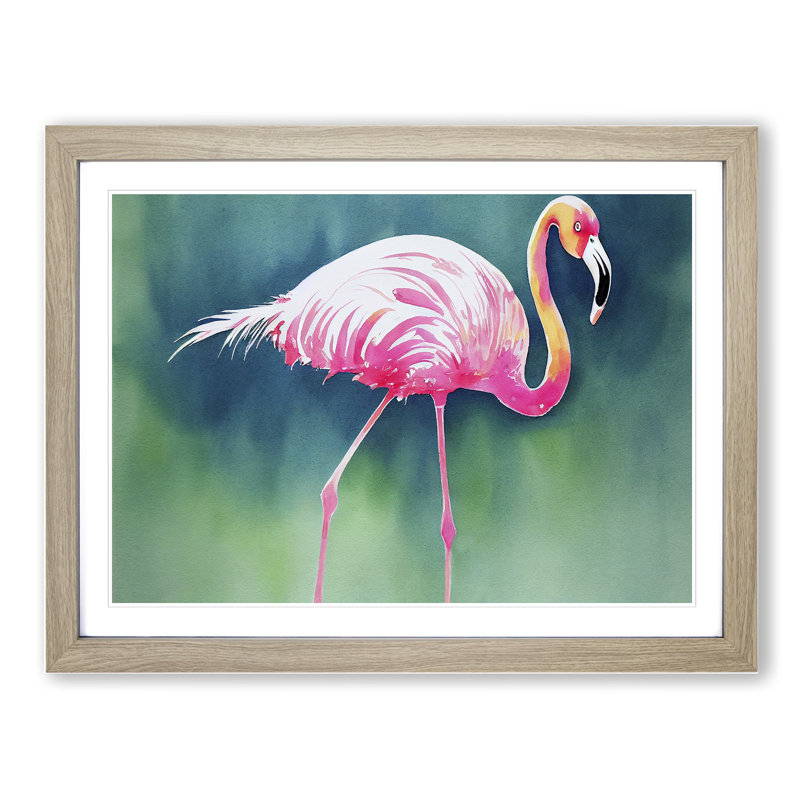 Flamingo Vol.2 - Single Picture Frame Print, 25cm H x 34cm W x 2cm D, Oak Framed