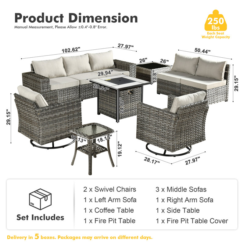 Bobia 7 - Person Patio Conversation Set with Cushions, Beige