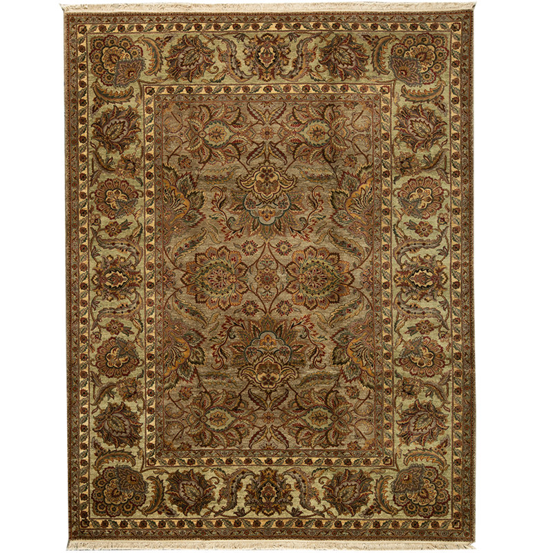 Wool Floral Area Rug in Camel/Green