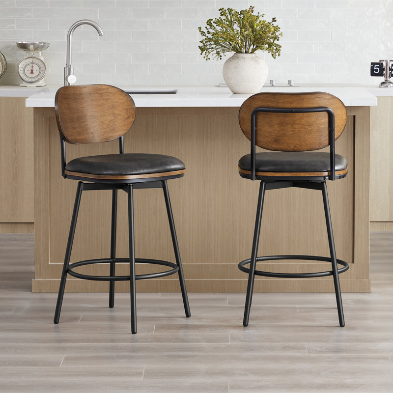 Tabouret pivotant et en métal Avriel, 2, Gris foncé, Tabouret de comptoir avec siège d'une hauteur de 