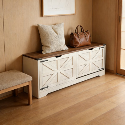 Farmhouse Entryway Organizer With Flip-Down Seat & 3 Tilt-Out Drawers — Storage Bench For Mudroom, Hallway & Closet